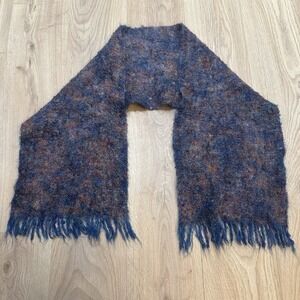 MUCROS IRELAND Hand-Woven Weavers Loopy Shawl Wrap Scarf Mohair Blend Blue